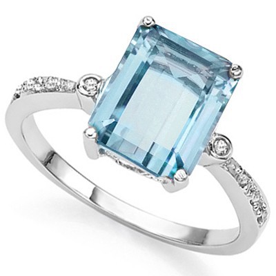 BIG SKY BLUE TOPAZ & DOUBLE WHITE DIAMOND 0.926 STERLING SILVER W/ PLATINUM RING
