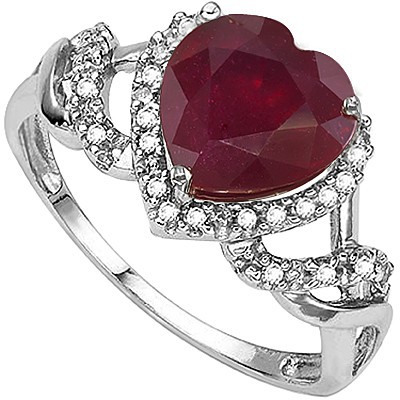 HEART BEAUTY! 1.89 CT GENUINE RUBY DOUBLE WHITE DIAMOND 0.925 STERLING SILVER W/ PLATINUM RING