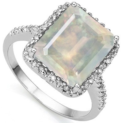 HEAVY 4.93 CT CREATED FIRE OPAL DOUBLE WHITE DIAMOND 0.925 STERLING SILVER W/ PLATINUM RING
