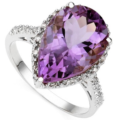 MARVELOUS 2.01 CT AMETHYST DOUBLE WHITE DIAMOND 0.925 STERLING SILVER W/ PLATINUM RING
