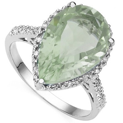 AMAZING 4.74 CT GREEN AMETHYST DOUBLE GENUINE DIAMOND 0.925 STERLING SILVER W/ PLATINUM RING