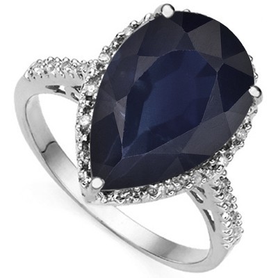 MAGNIFICENT GENUINE BLACK SAPPHIRE DOUBLE WHITE DIAMOND 0.925 STERLING SILVER W/ PLATINUM RING