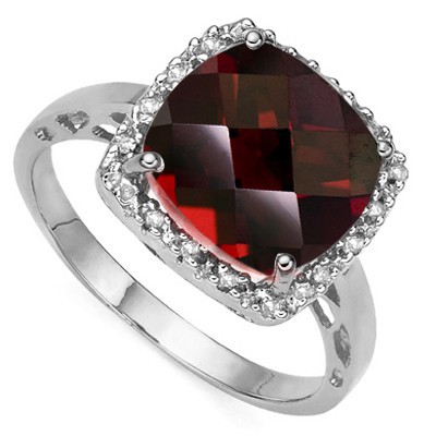 SPECTACULAR 4.42 CT GARNET DOUBLE WHITE DIAMOND 0.925 STERLING SILVER W/ PLATINUM RING