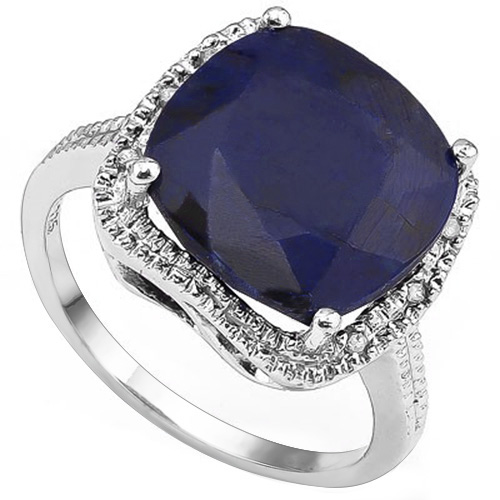 PERFECT 8.50 CT ENHANCED BLUE SAPPHIRE WITH 6 GENUINE DIAMONDS 0.925 STERLING SILVER W/ PLATINUM RING
