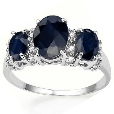 PRECIOUS 2.20 CT ENHANCED BLUE SAPPHIRE WITH DOUBLE DIAMONDS 0.925 STERLING SILVER W/ PLATINUM RING
