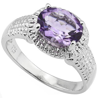 LOVELY 1.75 CT AMETHYST WITH DOUBLE DIAMONDS 0.925 STERLING SILVER W/ PLATINUM RING