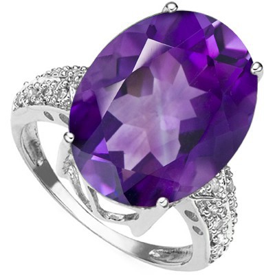 ASTONISHING 4.84 CT PURPLE AMETHYST DOUBLE WHITE DIAMOND 0.925 STERLING SILVER W/ PLATINUM RING