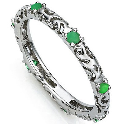 PRECIOUS 0.26 CT GENUINE EMERALD 0.925 STERLING SILVER W/ PLATINUM RING