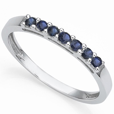 WONDERFUL! (7PCS - 0.34 CT) GENUINE SAPPHIRE 0.925 STERLING SILVER W/ PLATINUM RING
