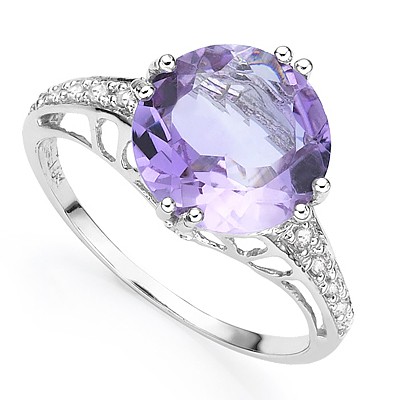 BRILLIANT 3.30 CT AMETHYST WITH DOUBLE DIAMONDS 0.925 STERLING SILVER W/ PLATINUM RING
