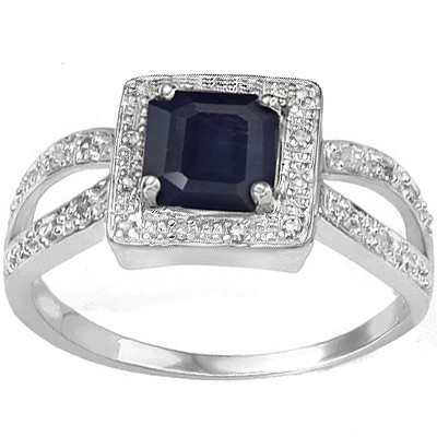 REFRESHING MIDNIGHT BLUE SAPPHIRE DOUBLE WHITE DIAMOND 0.925 STERLING SILVER W/ PLATINUM RING