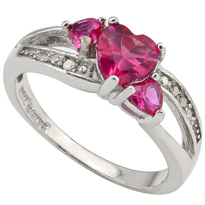 ELEGANT 0.50 CT CREATED AFRICAN RUBY & 2 PCS CREATED AFRICAN RUBY 0.925 STERLING SILVER W/ PLATINUM RING