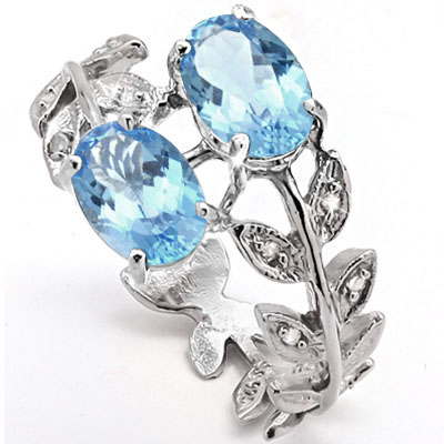 CAPTIVATING 1.93 CARAT BLUE TOPAZ & DOUBLE GENUINE DIAMONDS PLATINUM OVER 0.925 STERLING SILVER RING