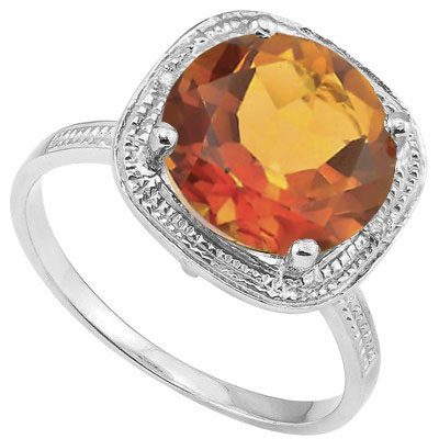 CHARMING 4.08 CT AZOTIC GEMSTONE WITH DOUBLE GENUINE DIAMONDS 0.925 STERLING SILVER W/ PLATINUM RING