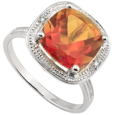 ENTICING 3.83 CT FIRE TOPAZ DOUBLE WHITE DIAMOND 0.925 STERLING SILVER W/ PLATINUM RING