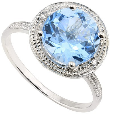 ENTHRALLING 2.09 CT BLUE TOPAZ DOUBLE WHITE DIAMOND 0.925 STERLING SILVER W/ PLATINUM RING