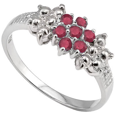 GORGEOUS 0.35 CARAT GENUINE RUBY WITH DOUBEL GENUINE DIAMONDS PLATINUM OVER 0.925 STERLING SILVER RING