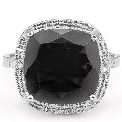 SMASHING 6.85 CT GENUINE BLACK SAPPHIRE WITH DOUBLE DIAMONDS 0.925 STERLING SILVER W/ PLATINUM RING