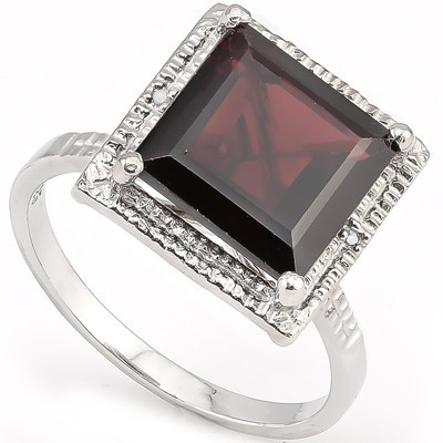 ASTONISHING 4 CT GARNET & DOUBLE WHITE DIAMOND 0.925 STERLING SILVER W/ PLATINUM RING