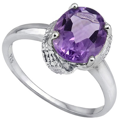 SPECTACULAR 2.55 CT AMETHYST WITH DOUBLE GENUINE DIAMONDS 0.925 STERLING SILVER W/ PLATINUM RING