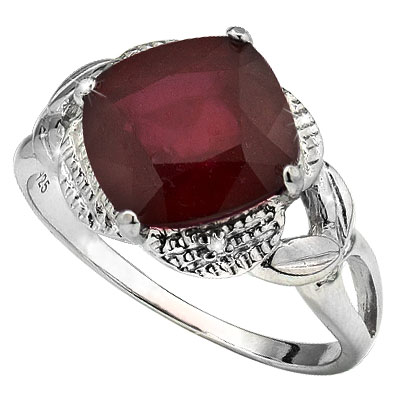 STUNNING 4.50 CT GENUINE RUBY WITH DOUBLE GENUINE DIAMONDS 0.925 STERLING SILVER W/ PLATINUM RING