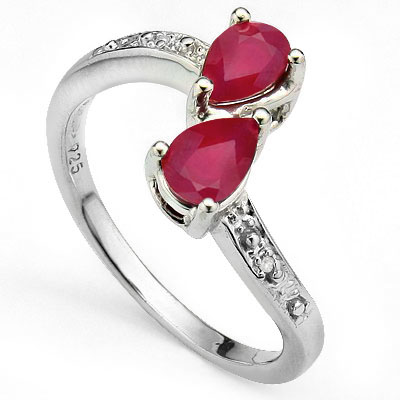 AMAZING 1.20 CT GENUINE RUBY WITH DOUBLE DIAMONDS 0.925 STERLING SILVER W/ PLATINUM RING
