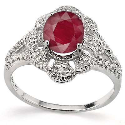 BRILLIANT 2.15 CT GENUINE RUBY WITH DOUBLE DIAMONDS 0.925 STERLING SILVER W/ PLATINUM RING