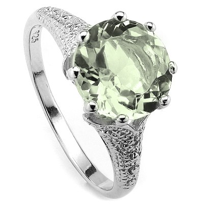 DAZZLING 3.40 CT GREEN AMETHYST WITH DOUBLE GENUINE DIAMONDS 0.925 STERLING SILVER W/ PLATINUM RING