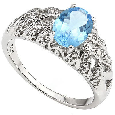 MESMERIZING 1.60 CT BLUE TOPAZ WITH DOUBLE GENUINE DIAMONDS 0.925 STERLING SILVER W/ PLATINUM RING
