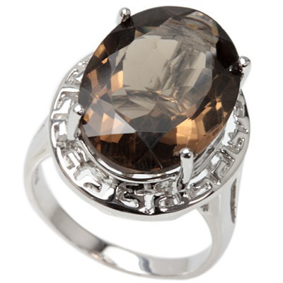 MONSTER 12.00 CT SMOKEY TOPAZ 0.925 STERLING SILVER W/ PLATINUM RING