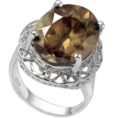 GRAND 12.00 CT SMOKEY TOPAZ 0.925 STERLING SILVER W/ PLATINUM RING