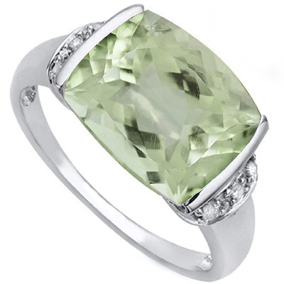 ENDEARING 4.49 CT GREEN AMETHYST DOUBLE WHITE DIAMOND 0.925 STERLING SILVER W/ PLATINUM RING