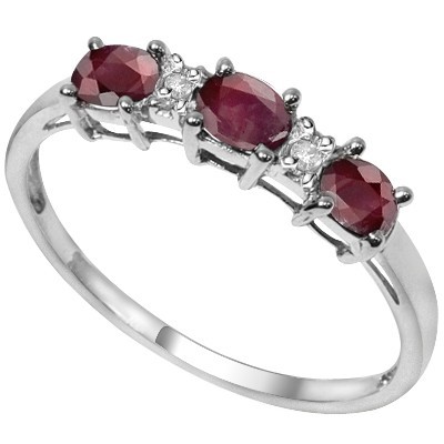 REFRESHING TRIPLE RARE GENUINE RUBY DOUBLE WHITE DIAMOND 0.925 STERLING SILVER W/ PLATINUM RING