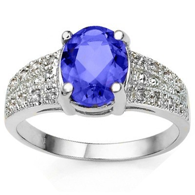 (See Video Inside)  <B>DEA-</B>MESMERIZING 0.99 CT GENUINE TANZANITE & 16 PCS WHITE DIAMOND 14K SOLID WHITE GOLD RING