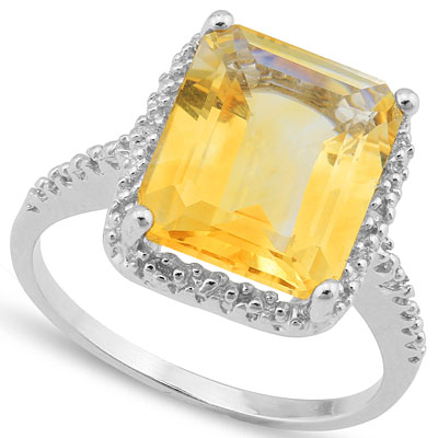 DAZZLING 5.212 CARAT TW (3 PCS) CITRINE & GENUINE DIAMOND PLATINUM OVER 0.925 STERLING SILVER RING