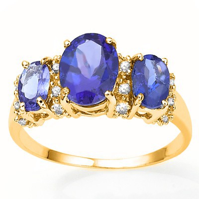 （See Video Inside） CHARMING 2.43 CT GENUINE TANZANITE & 16 PCS WHITE DIAMOND 14K SOLID YELLOW GOLD RING