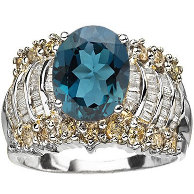（See Video Inside） <b>DEA - </B>ALLURING 2.94 CT LONDON BLUE TOPAZ & 69 PCS  DIAMONDS 14K SOLID WHITE GOLD RING