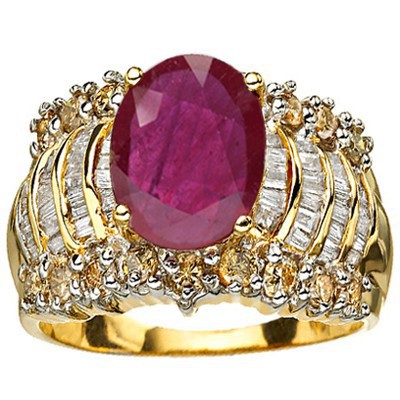 <B>DEA-</B>ALLURING 2.73 CT AFRICAN RUBY & 18 PCS GENUINE DIAMOND 14K SOLID YELLOW GOLD RING