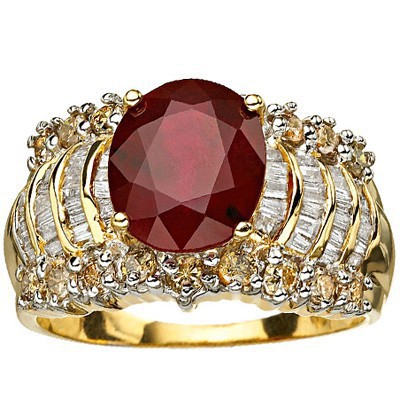 <b>DEA - </B>ALLURING  3.04 CARAT RUBY & 1.62 CARAT DIAMOND HEAVY(6.19 G) 14K SOLID YELLOW GOLD RING