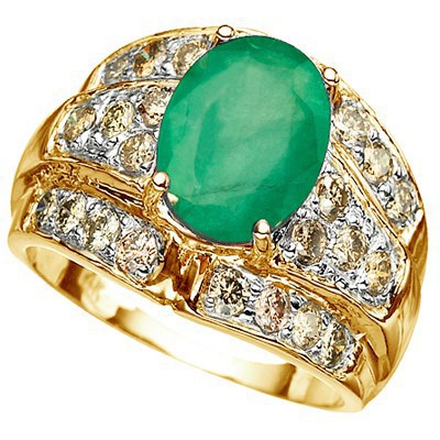 <B>DEA-</B>EXQUISITE 2.44 CT GENUINE EMERALD & 24 PCS GENUINE DIAMOND 14K SOLID YELLOW GOLD RING