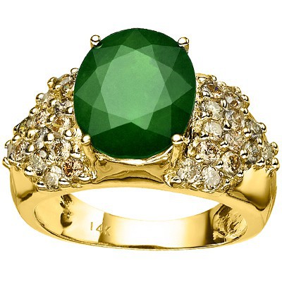 <B>DEA-</B>MARVELOUS 4.85 CT GENUINE EMERALD & 30 PCS GENUINE DIAMOND 14K SOLID YELLOW GOLD RING