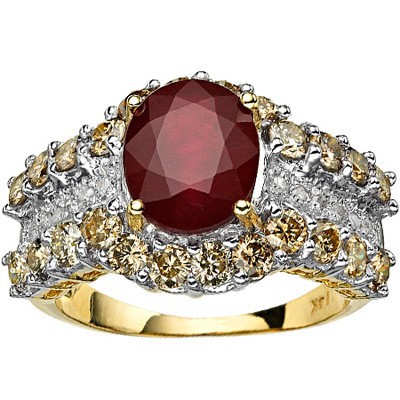 <B>DEA-</B>CLASSY 2.72 CT GENUINE RUBY & 36 PCS GENUINE DIAMONDS 14K SOLID YELLOW GOLD RING