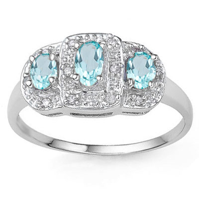 CLASSY 0.6 CARAT TW BLUE TOPAZ WITH GENUINE DIAMONDS PLATINUM OVER 0.925 STERLING SILVER RING