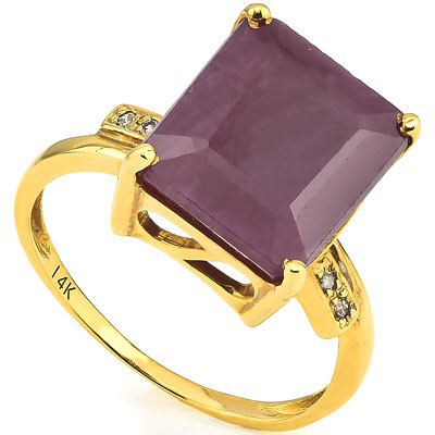 <b>DEA - </B>STUNNING 6.30 CT GENUINE RUBY & 4 PCS WHITE DIAMOND 14K SOLID YELLOW GOLD RING