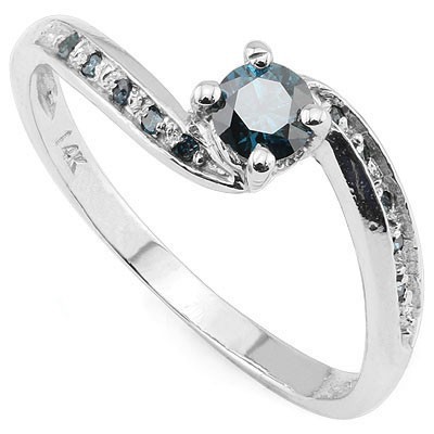 （See Video Inside）CHARMING 1/4 CARAT COLUMBIA BLUE DIAMOND  14K SOLID WHITE GOLD RING
