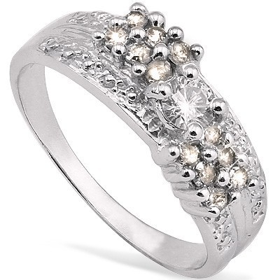（See Video Inside） <B>DEA-</B>EXCELLENT 1/4 CARAT WHITE DIAMOND & 1/3 CARAT GENUINE DIAMOND 14K SOLID WHITE GOLD RING