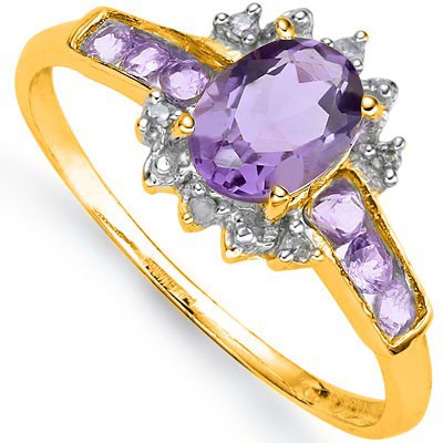 ALLURING 0.80 CT AMETHYST & 6 PCS AMETHYST 0.925 STERLING SILVER W/ PLATINUM RING