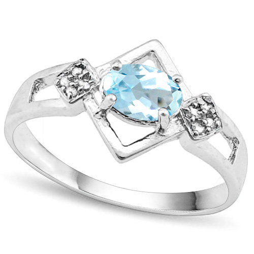 4/5 CARAT BABY SWISS BLUE TOPAZ & DIAMOND 925 STERLING SILVER RING