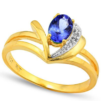 1/2 CARAT TANZANITE & DIAMOND 925 STERLING SILVER RING