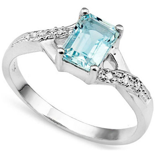 1 1/3 CARAT BABY SWISS BLUE TOPAZ & DIAMOND 925 STERLING SILVER RING